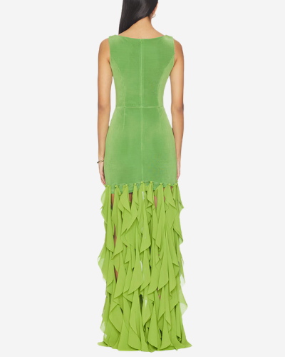 Marison Ruffled Fringe Maxi Dress- Fern Green