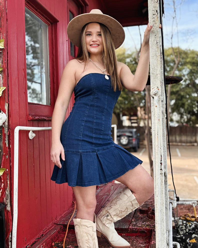 Corset dress denim best sale