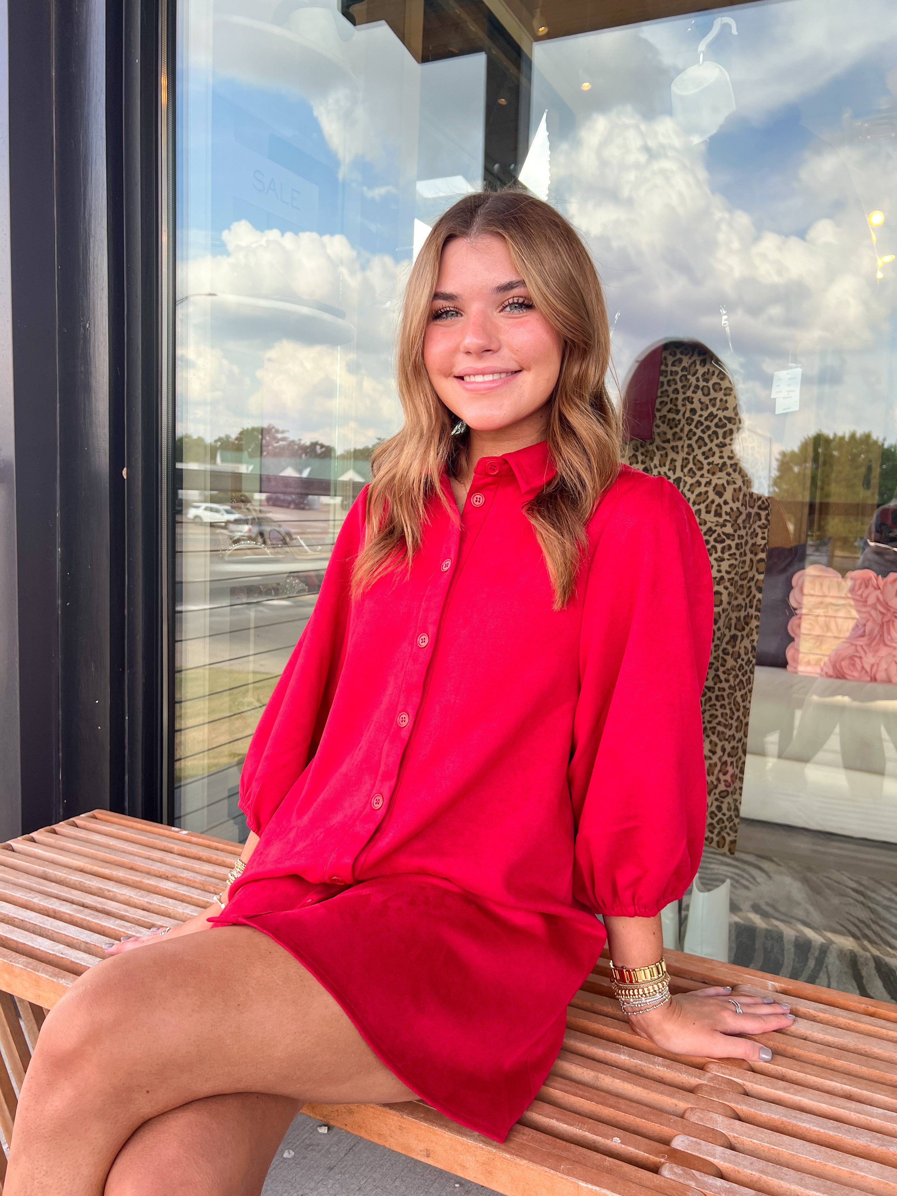 Faux Suede Puff Sleeve Dress