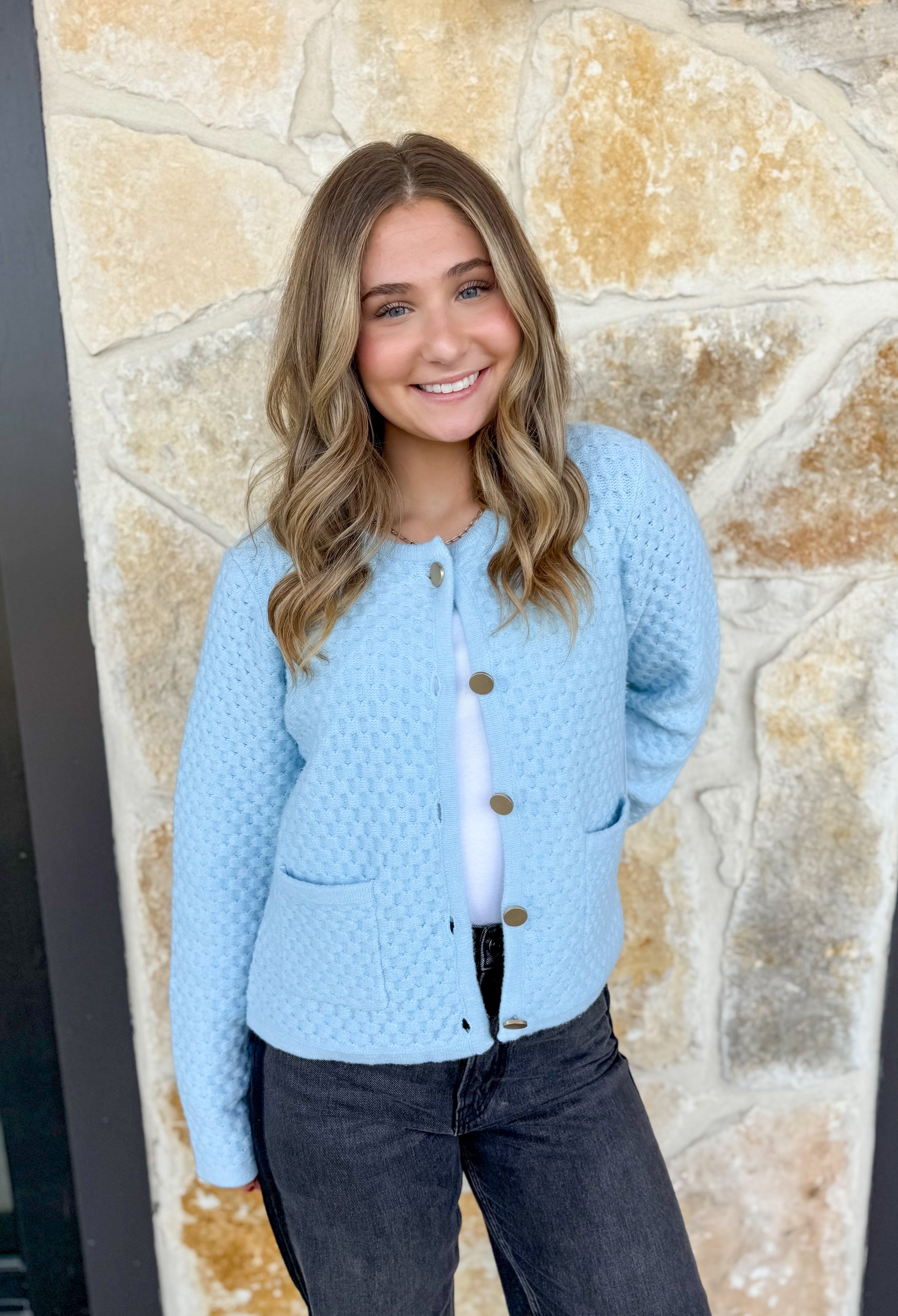 Honeycomb Stitch Blue Cardigan