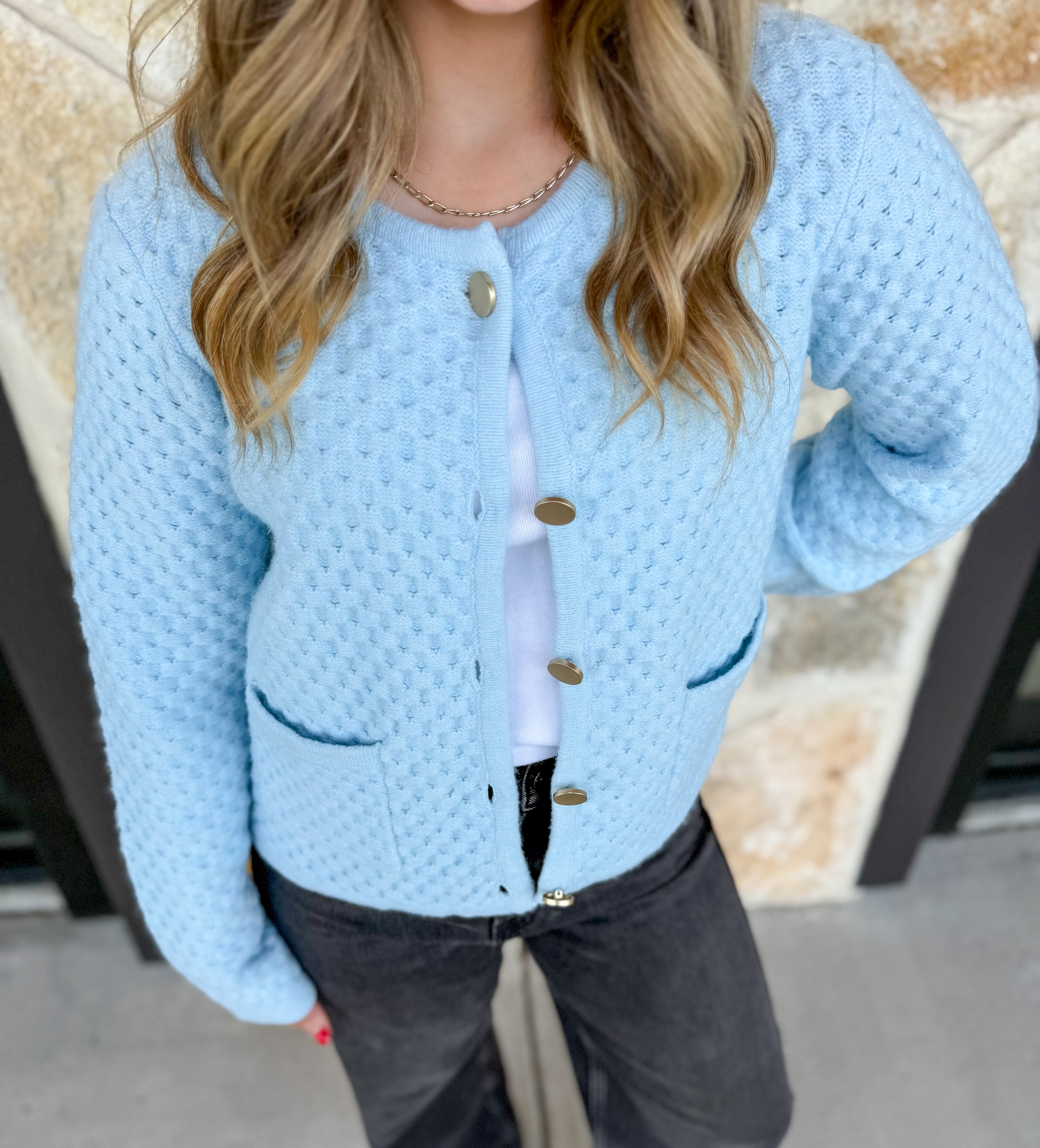 Honeycomb Stitch Blue Cardigan