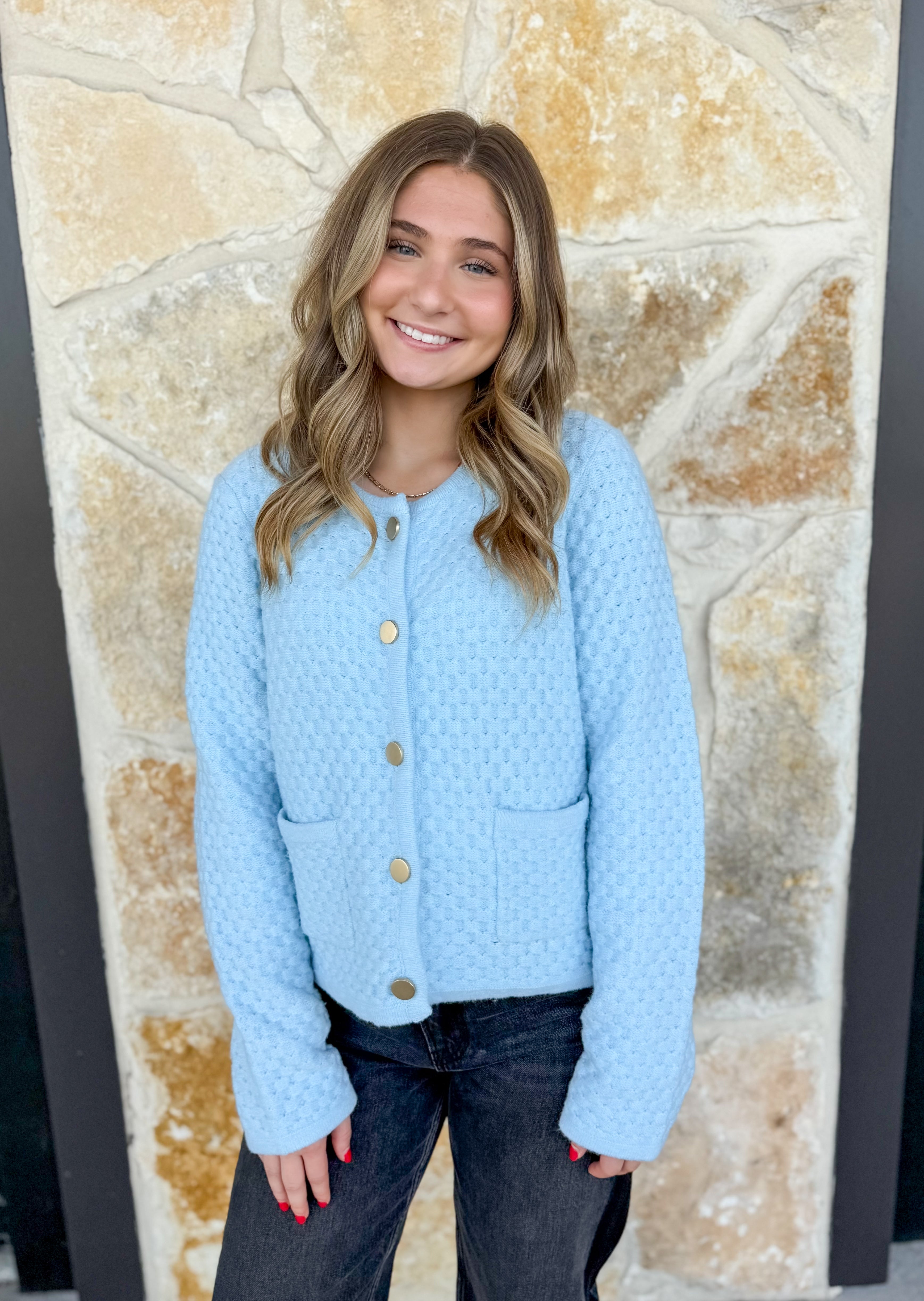 Honeycomb Stitch Blue Cardigan