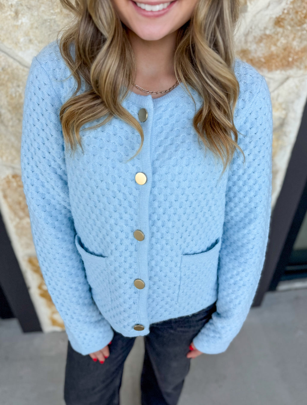 Honeycomb Stitch Blue Cardigan