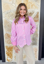 Load image into Gallery viewer, Blaire Long Sleeve Striped Button Down- Guava
