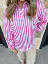 Load image into Gallery viewer, Blaire Long Sleeve Striped Button Down- Guava
