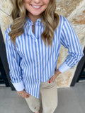 Margot Long Sleeve Striped Button Down- Blue