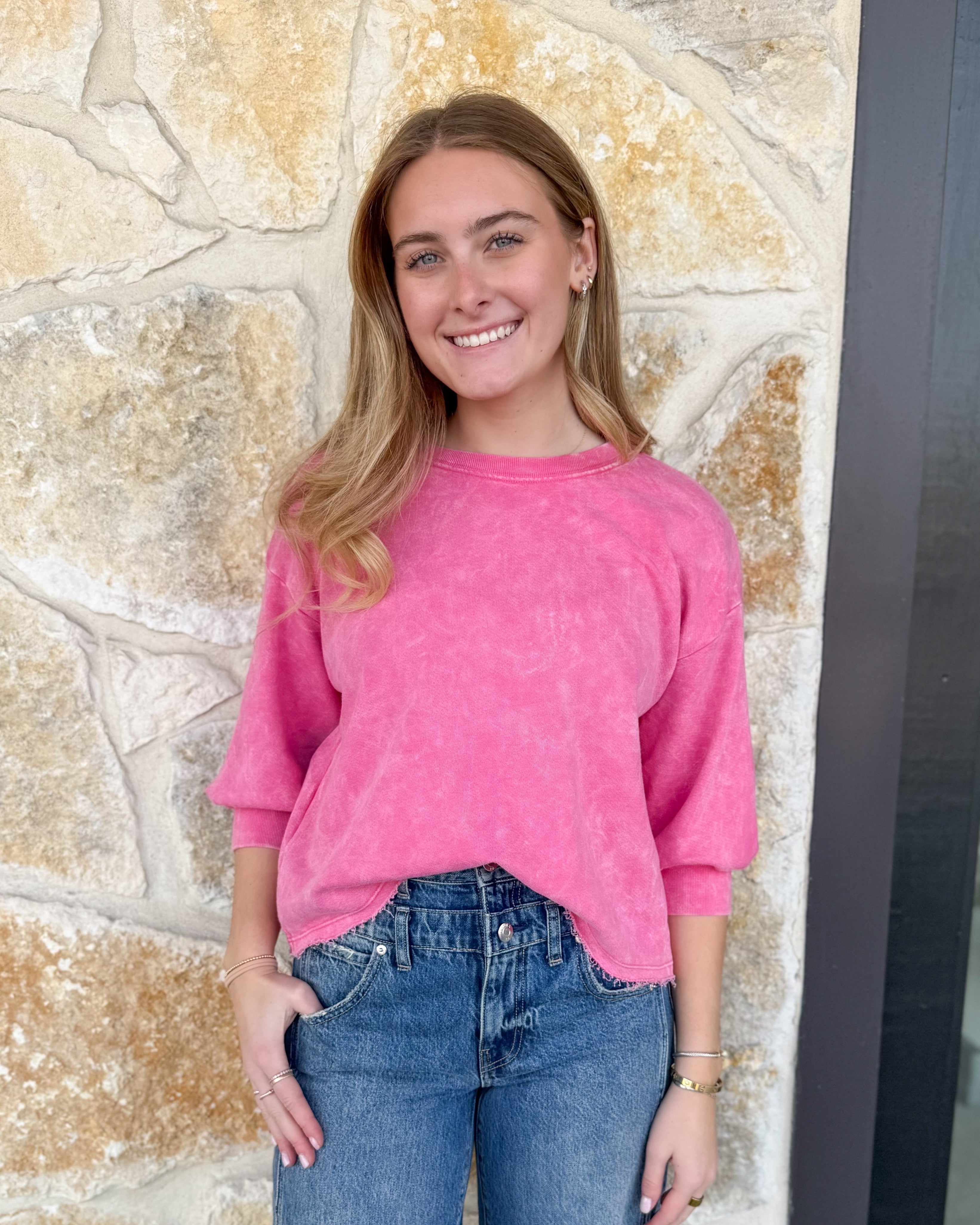 Julia Short Sleeve Sweater- Dragonfruit