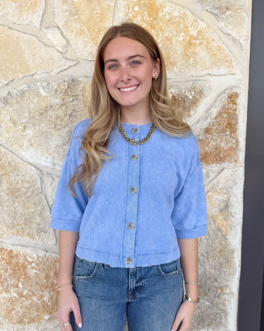 Marlow Cardigan Top- Sky