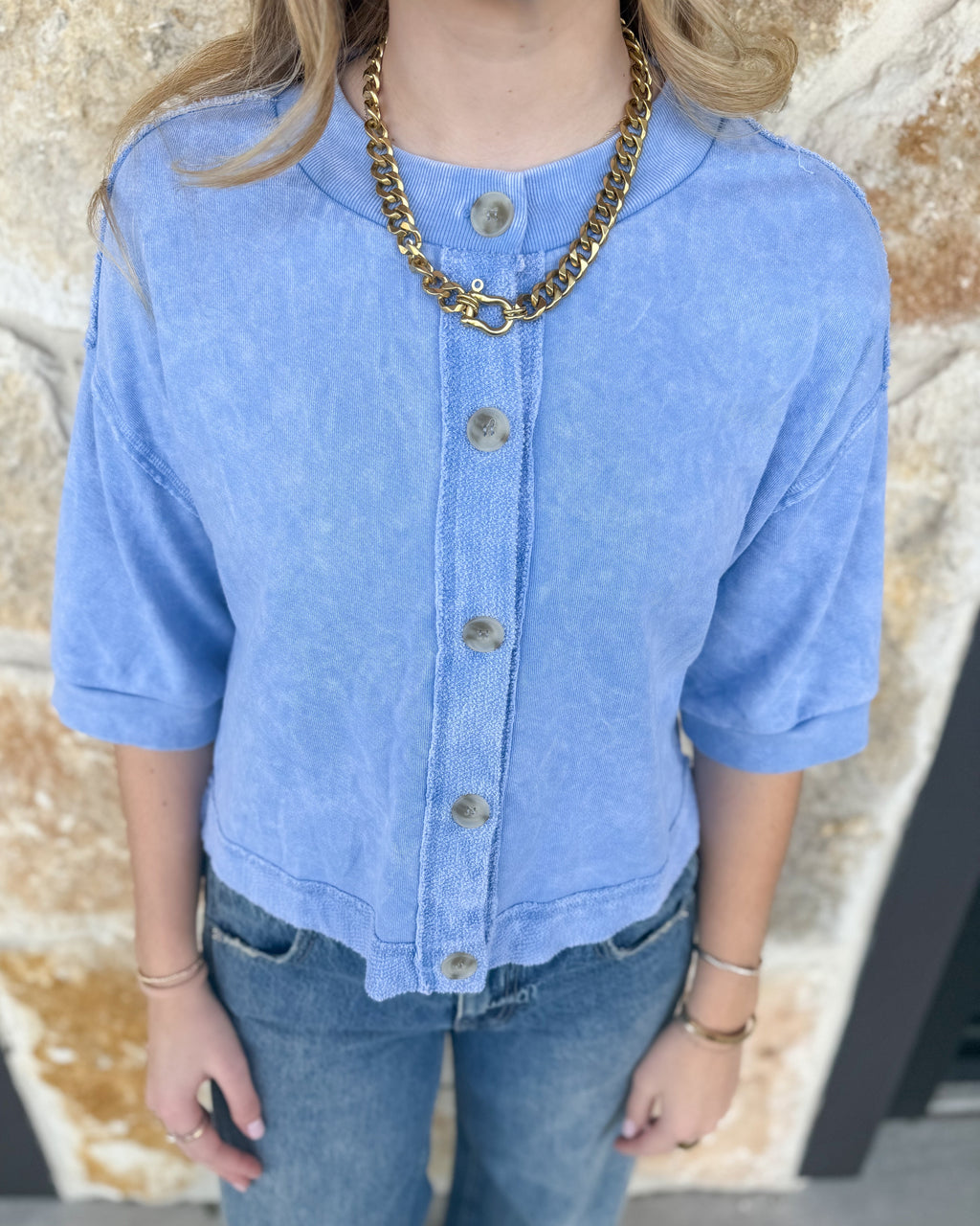 Marlow Cardigan Top- Sky