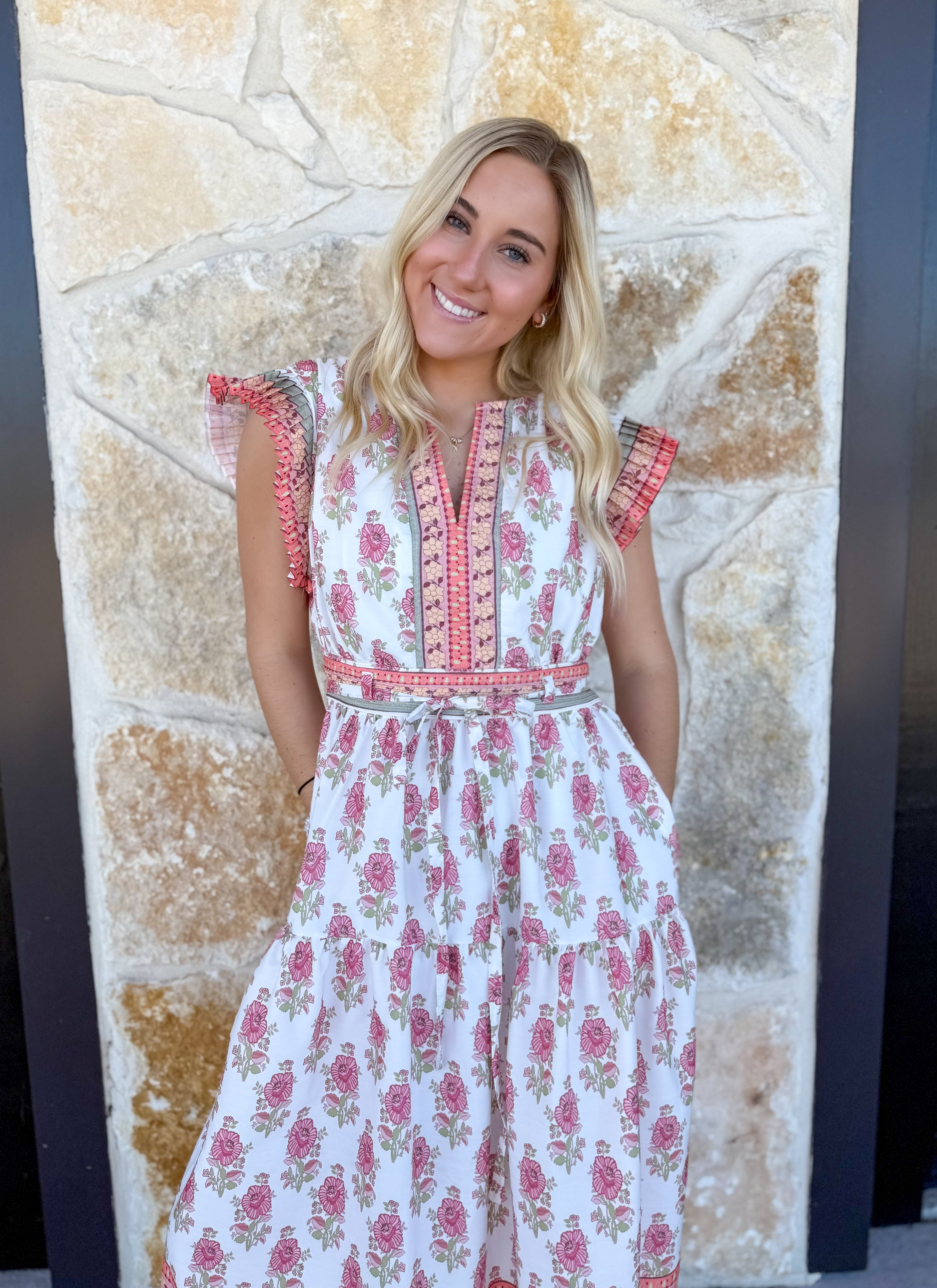 Floral Flutter Sleeve Maxi Dress