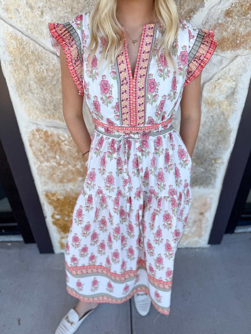 Floral Flutter Sleeve Maxi Dress