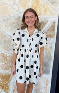 Neutral Polka Dot Flutter Sleeve Dress