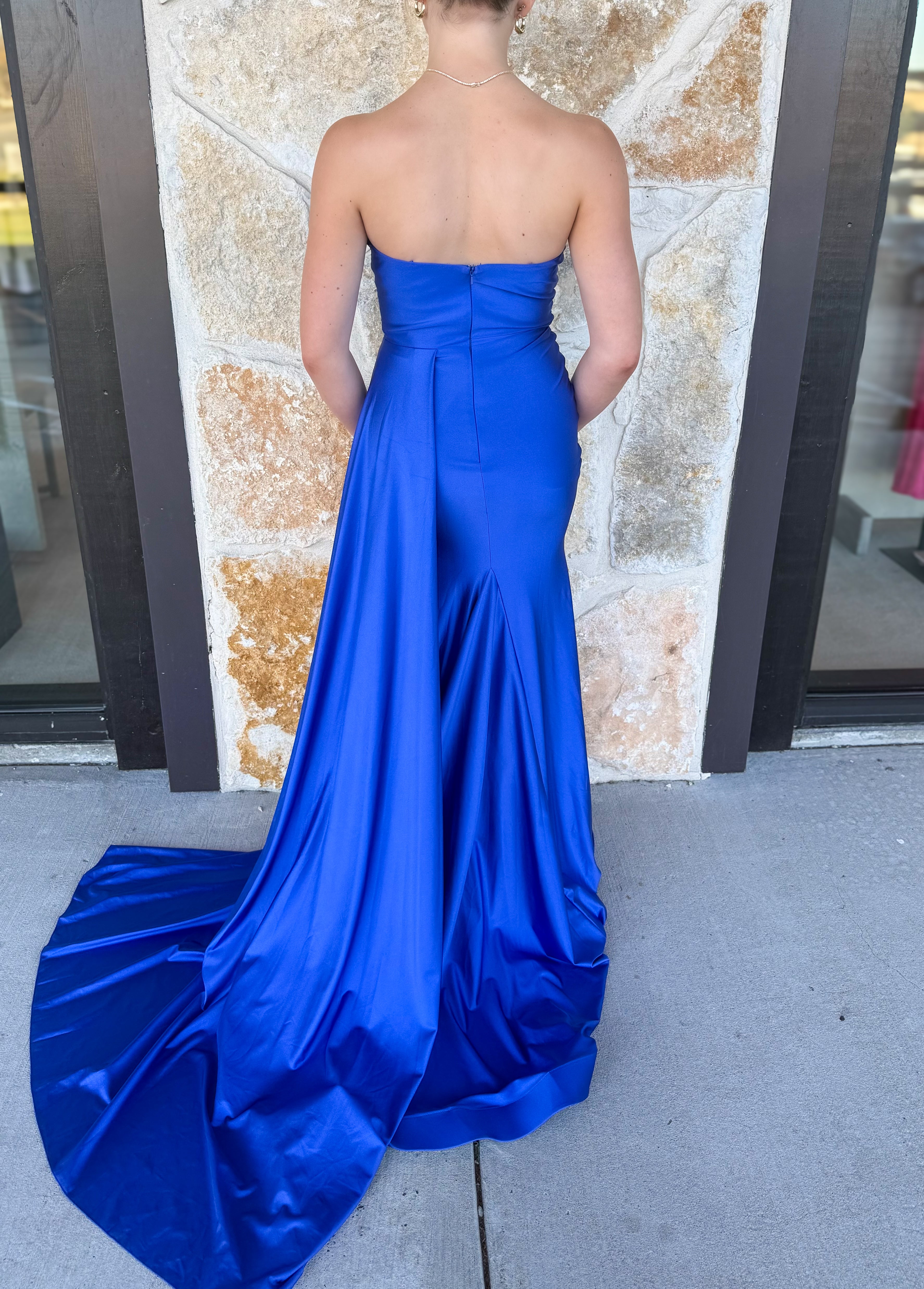 Strapless Side Drape Dress- Royal Blue
