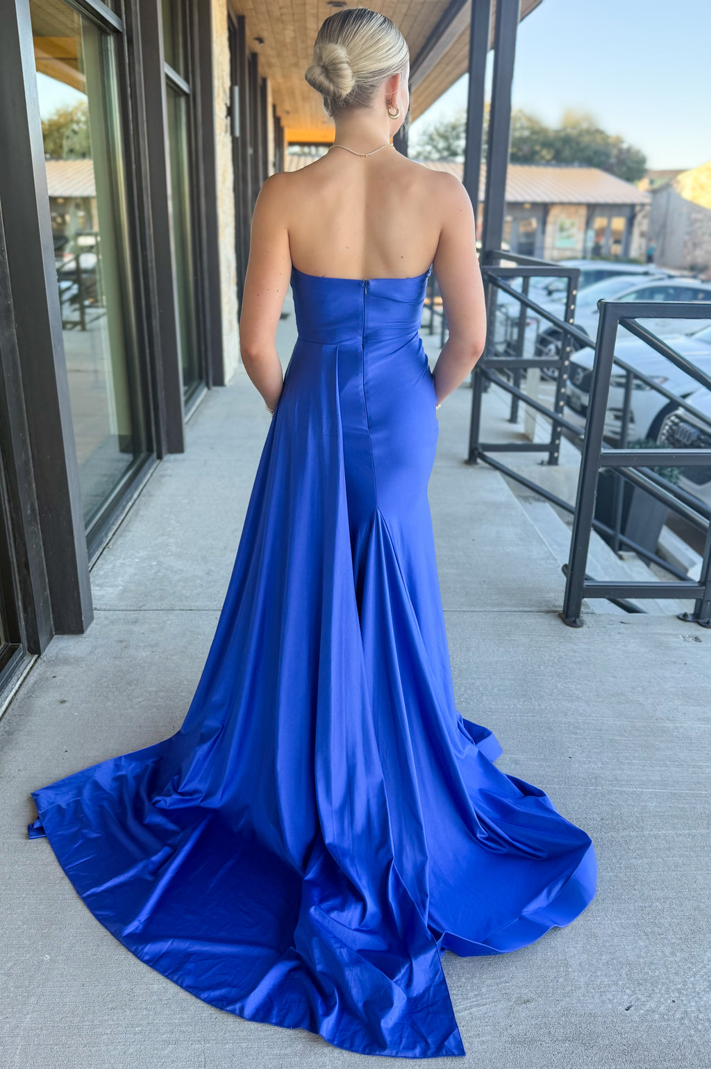 Strapless Side Drape Dress- Royal Blue