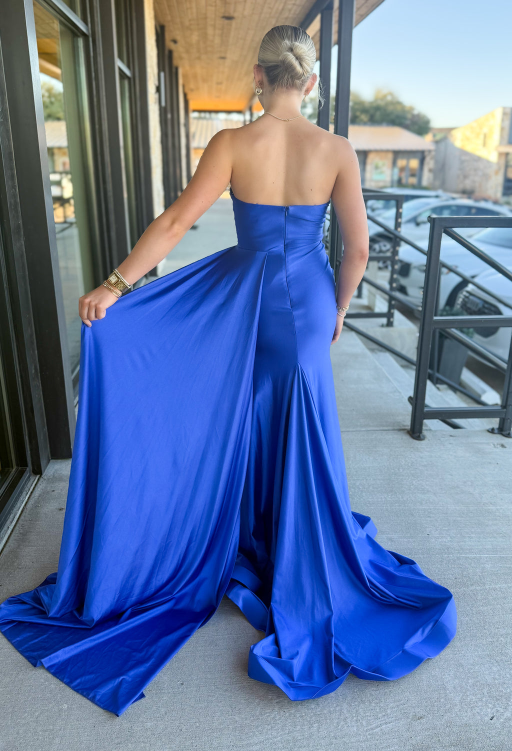 Strapless Side Drape Dress- Royal Blue