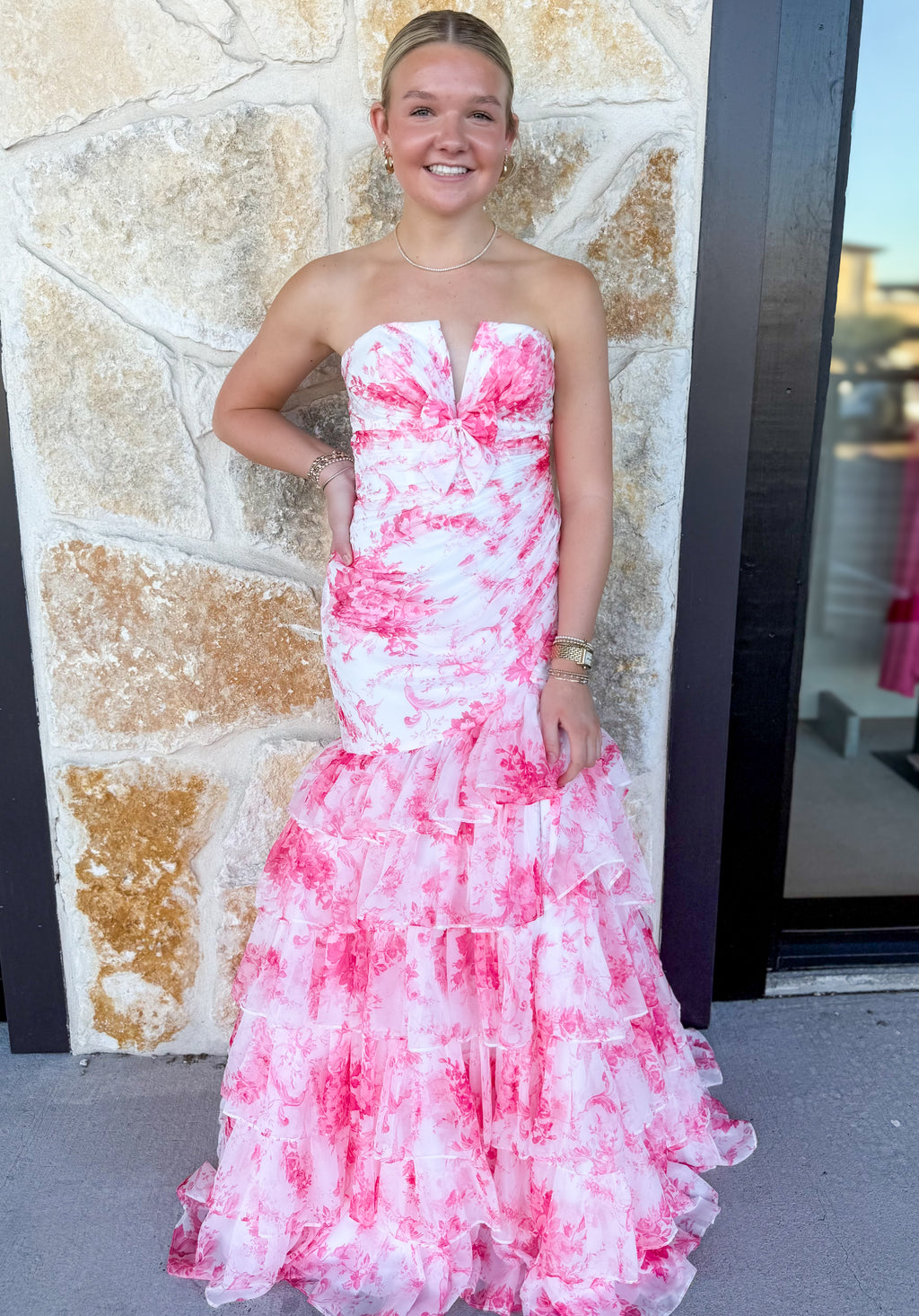 Pink Floral Ruffle Dress