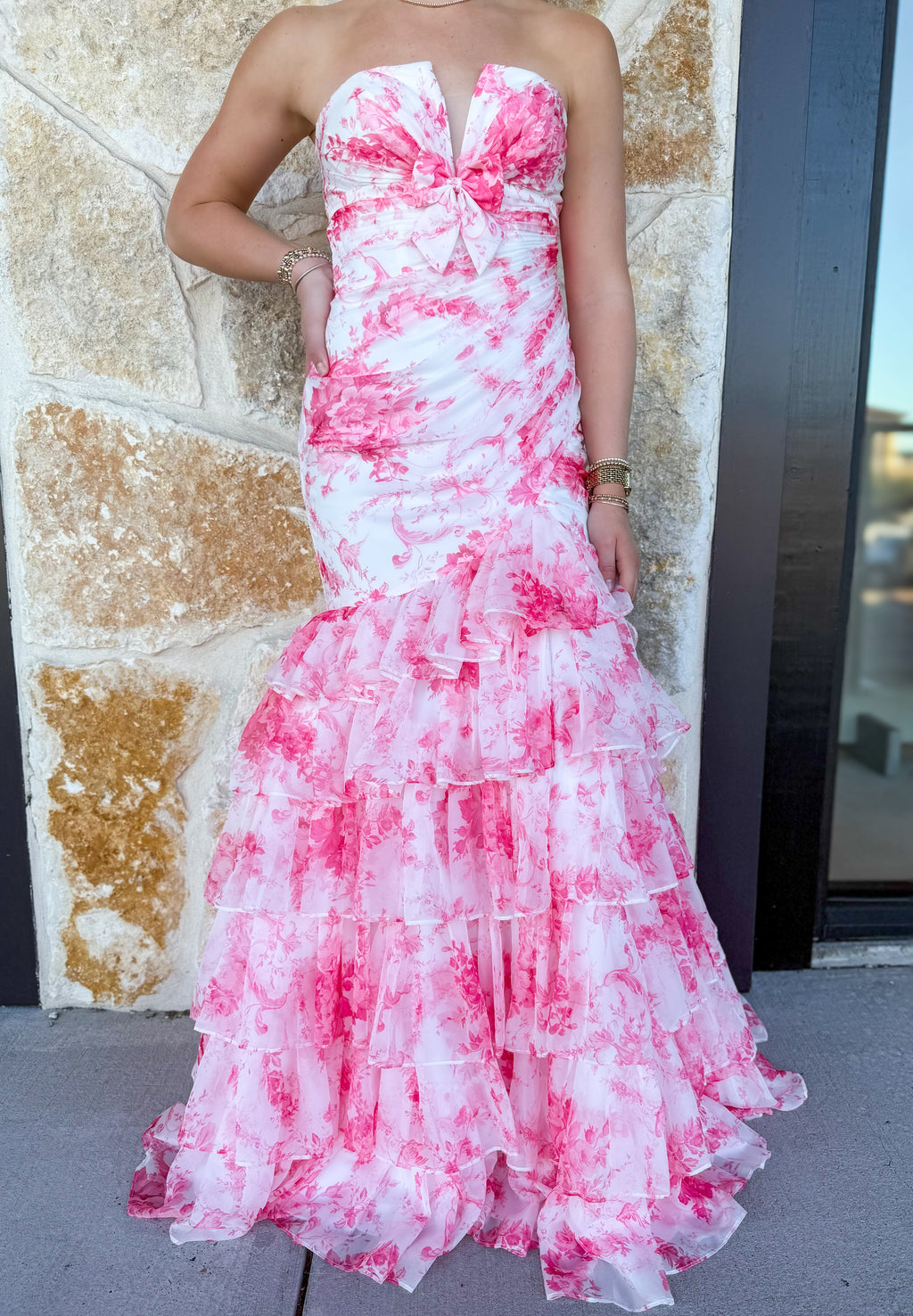 Pink Floral Ruffle Dress