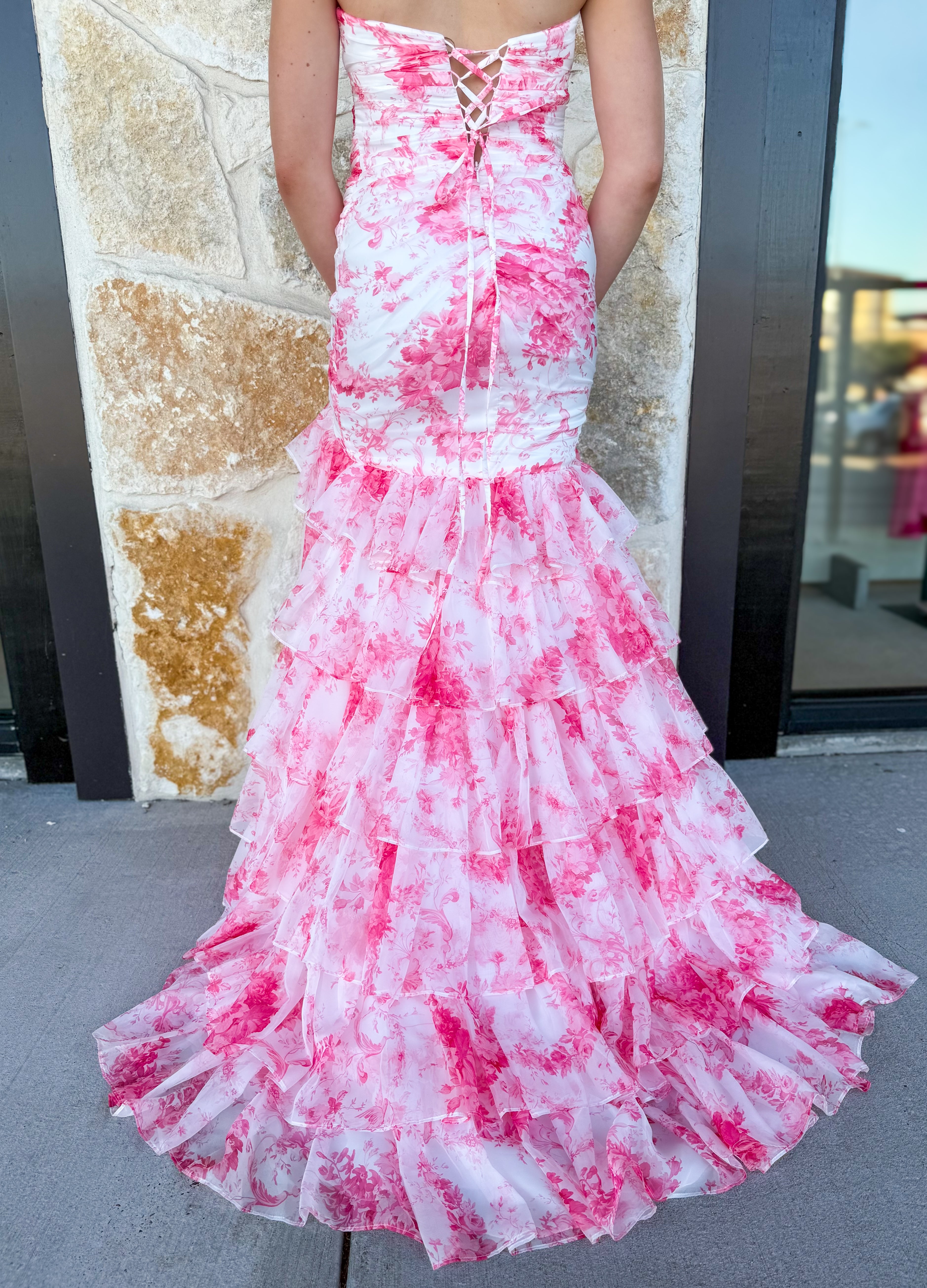 Pink Floral Ruffle Dress