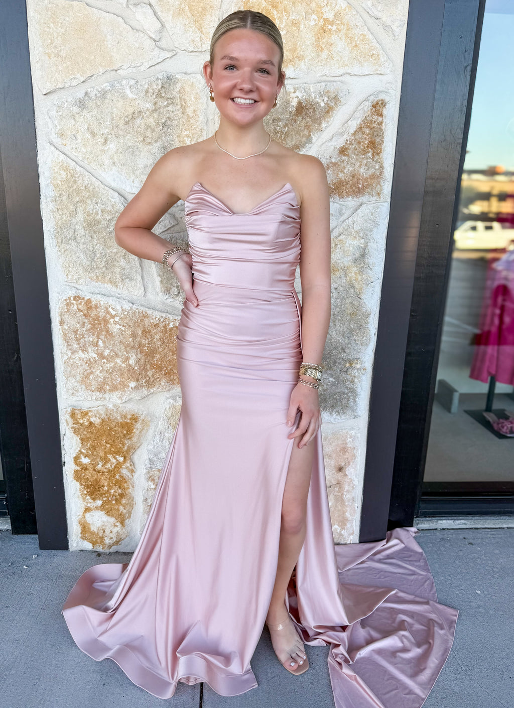 Strapless Side Drape Dress- Blush