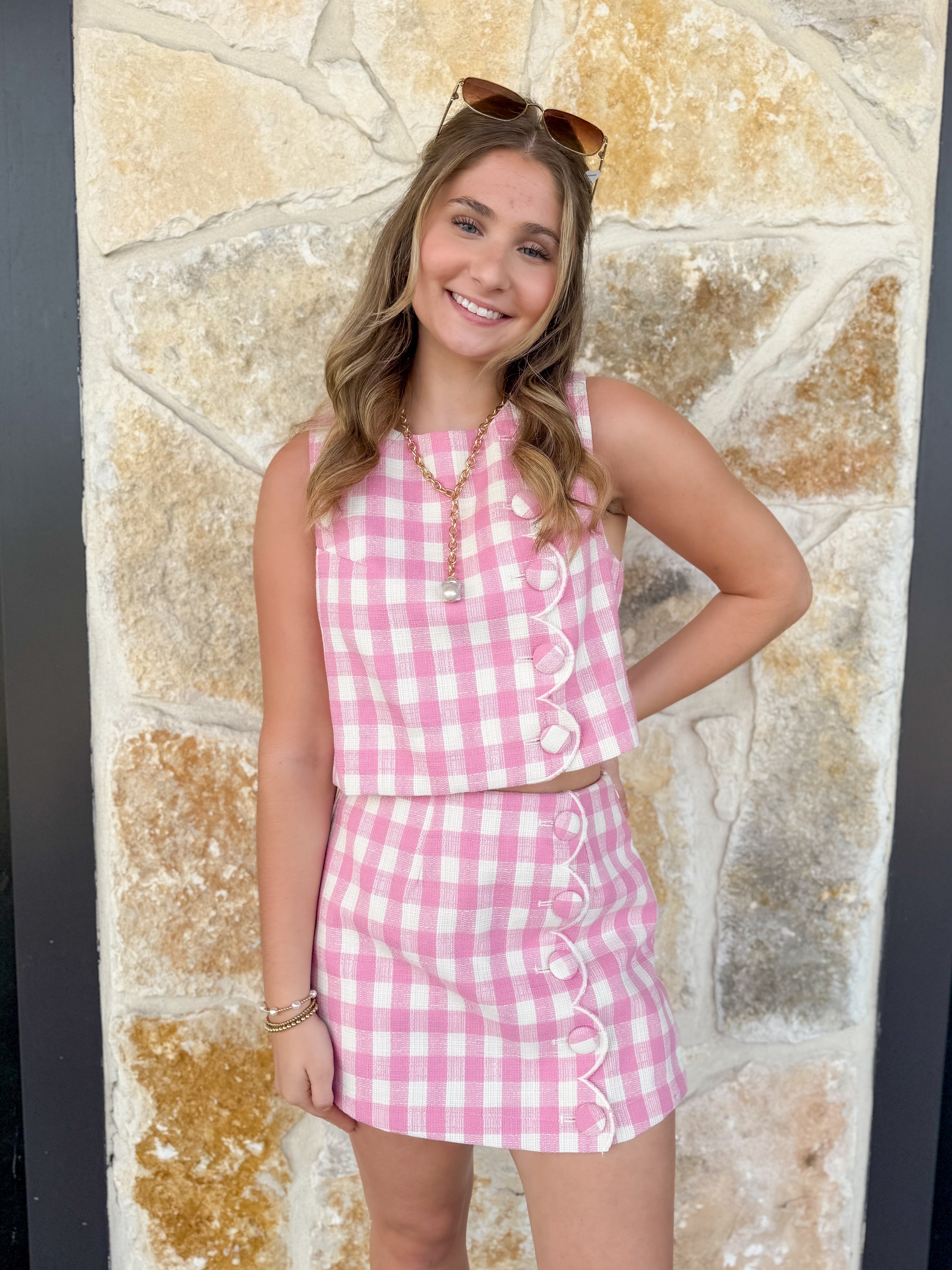 Scalloped Gingham Skort Set