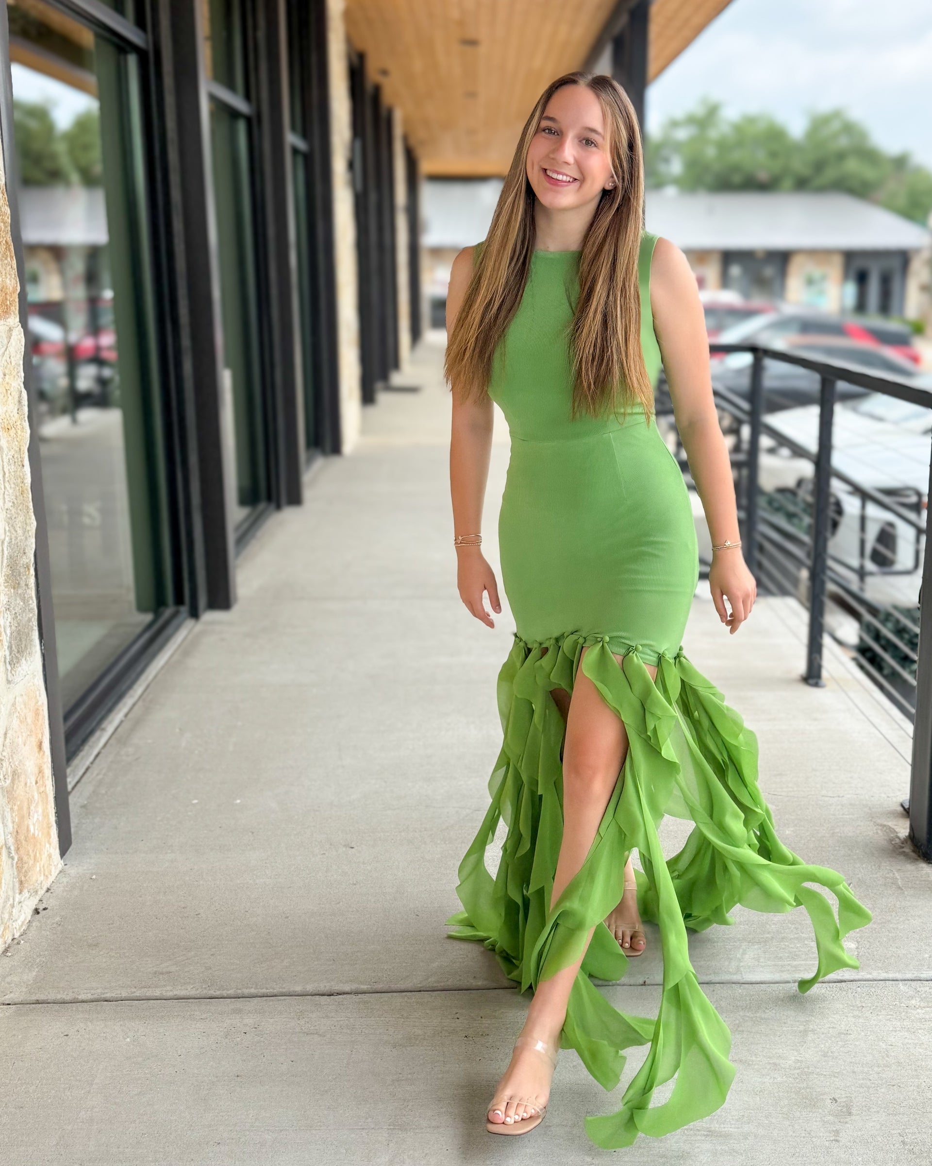 Marison Ruffled Fringe Maxi Dress- Fern Green – Charli clothing