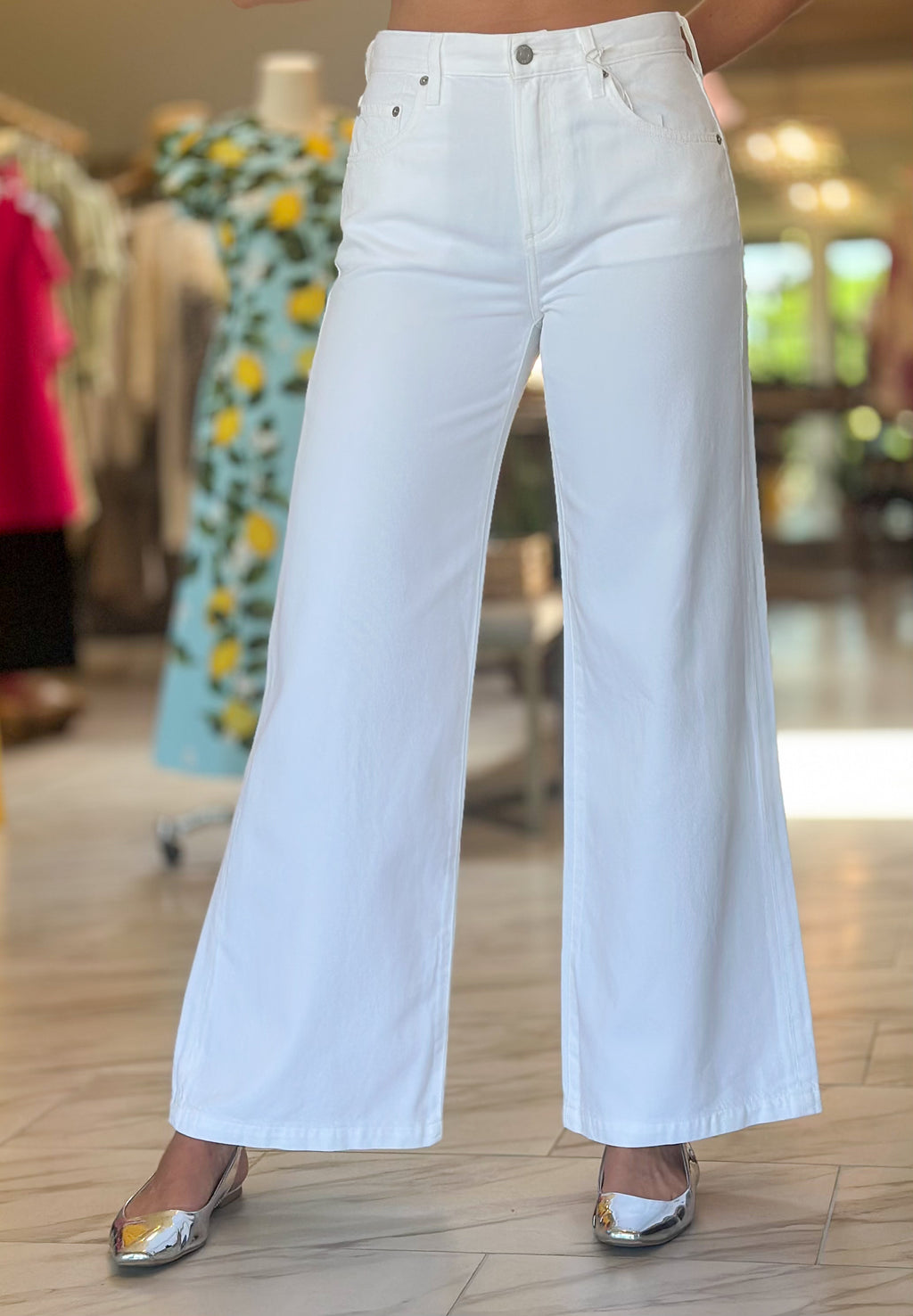 Jadyn Low Slung Palazzo Jean- Vivid White