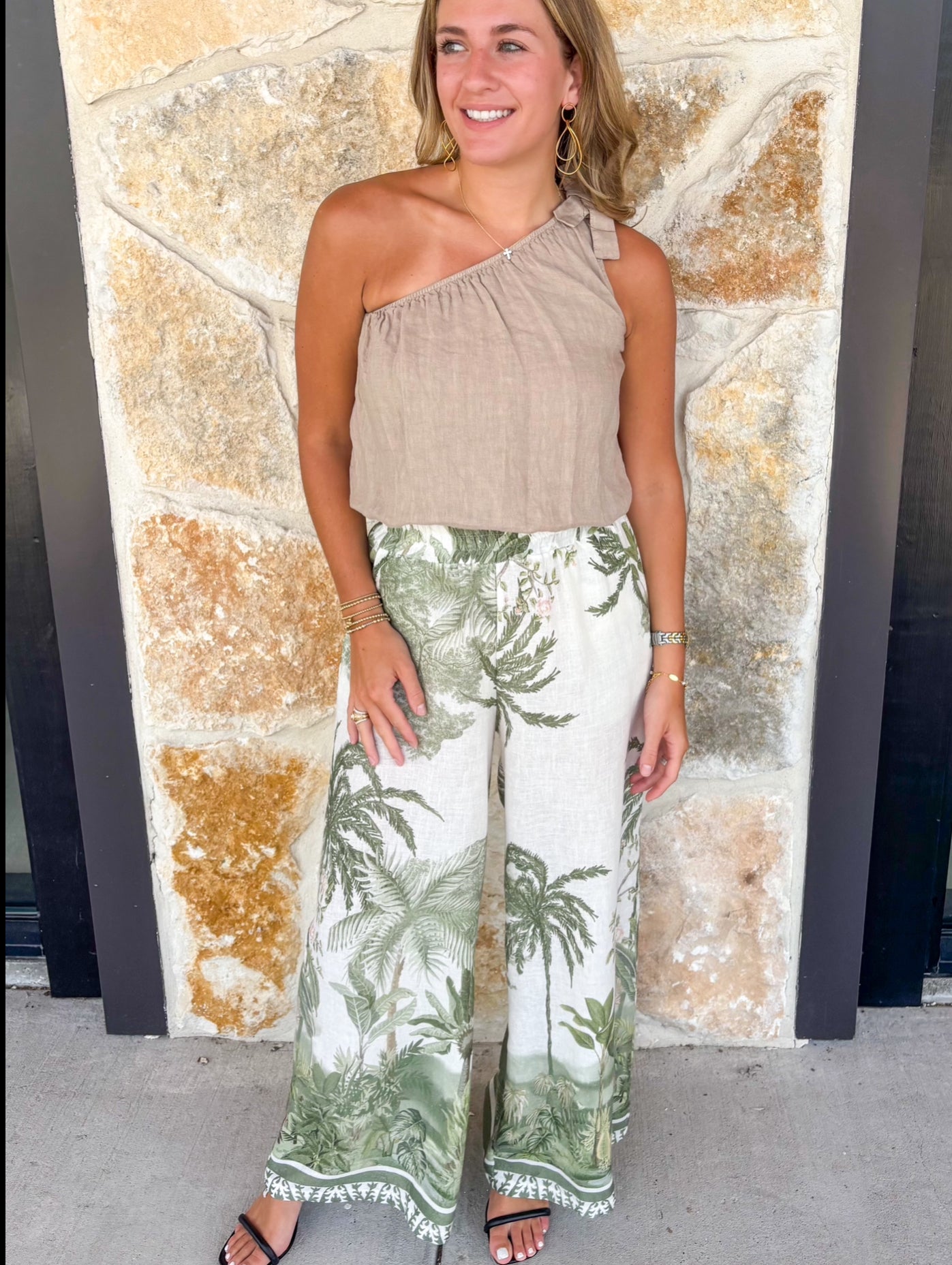 Palm Print Linen Pant