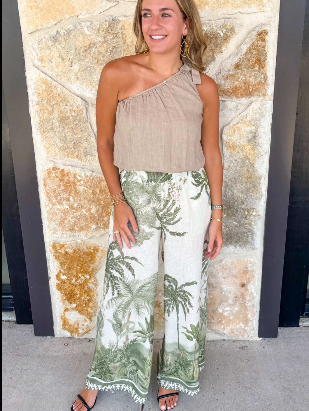 Palm Print Linen Pant