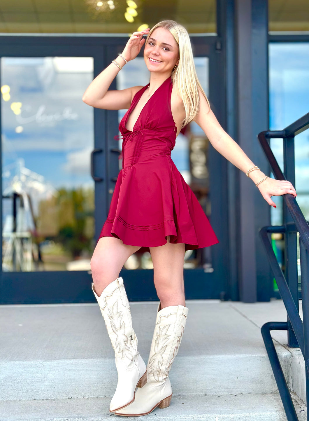 Halter Neck Maroon Mini Dress