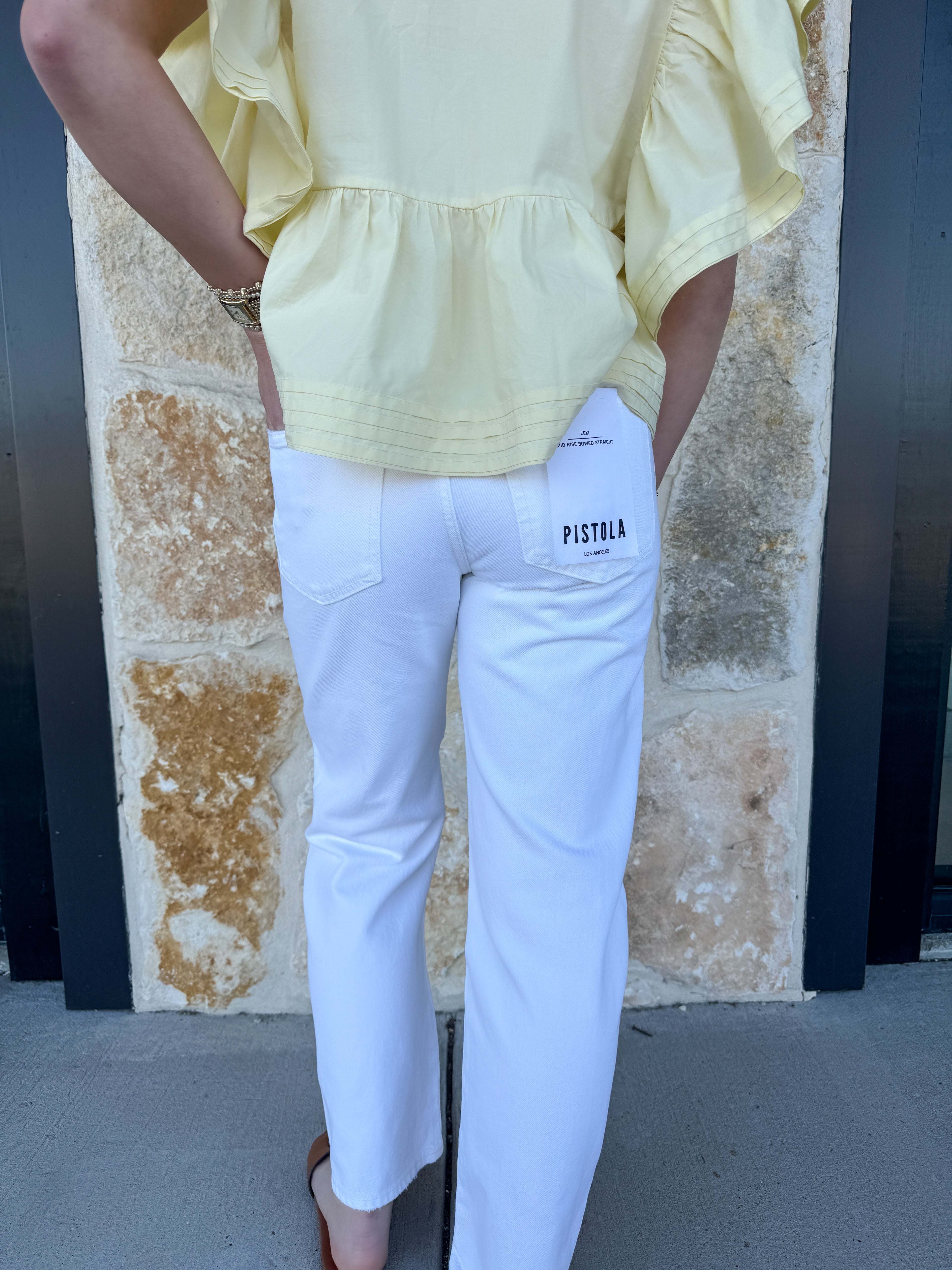 Lexi Mid Rise Bowed Straight Leg Jean- Vivid White