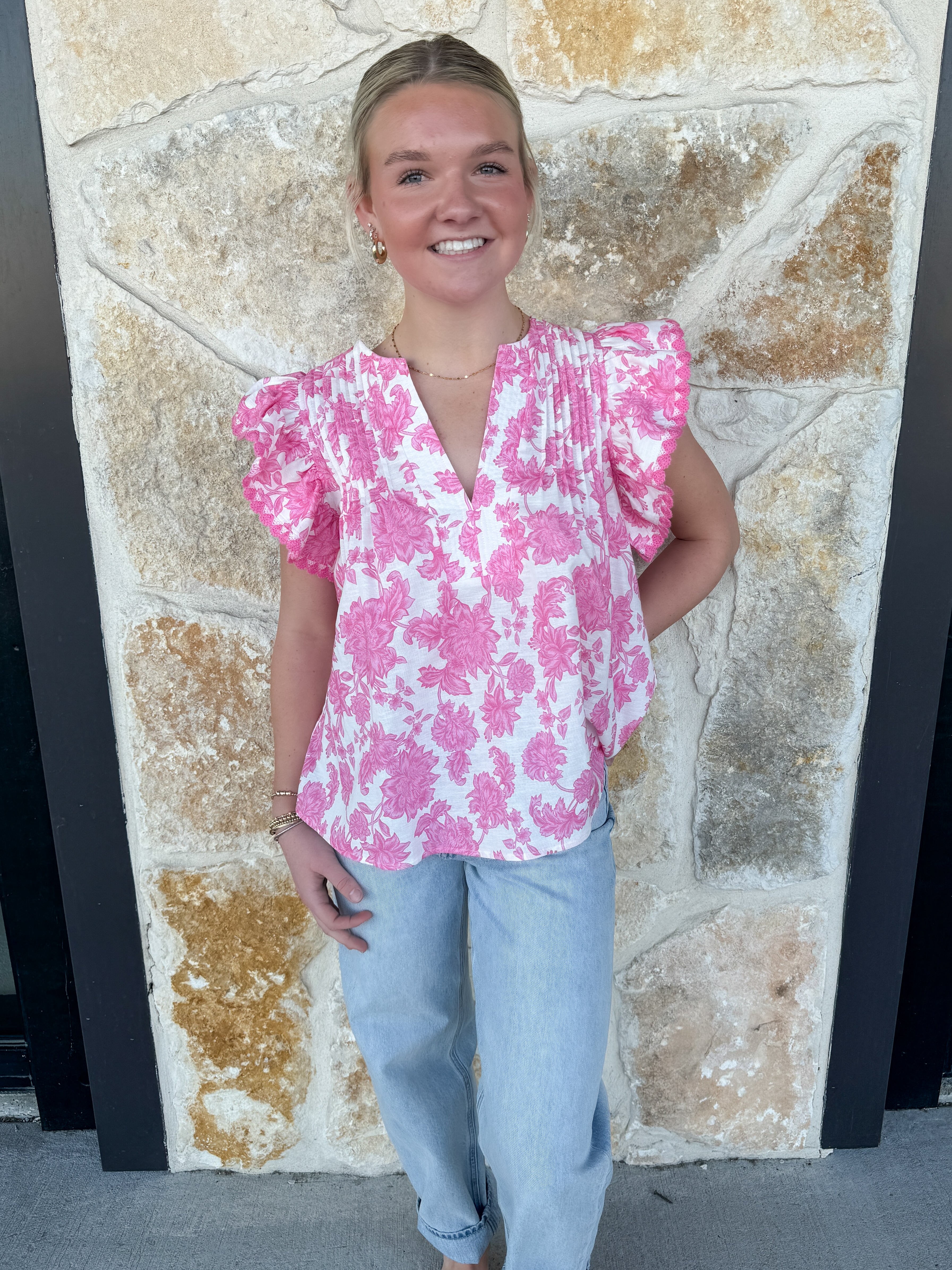 Floral Ruffle Sleeve Top