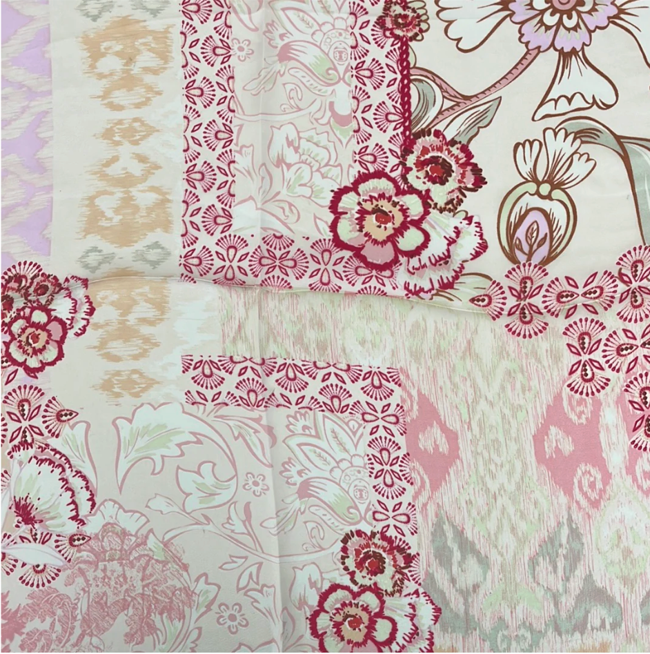 Pink Floral Satin Scarf